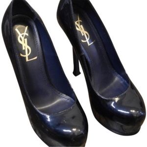 YSL patent leather platform heels - Navy